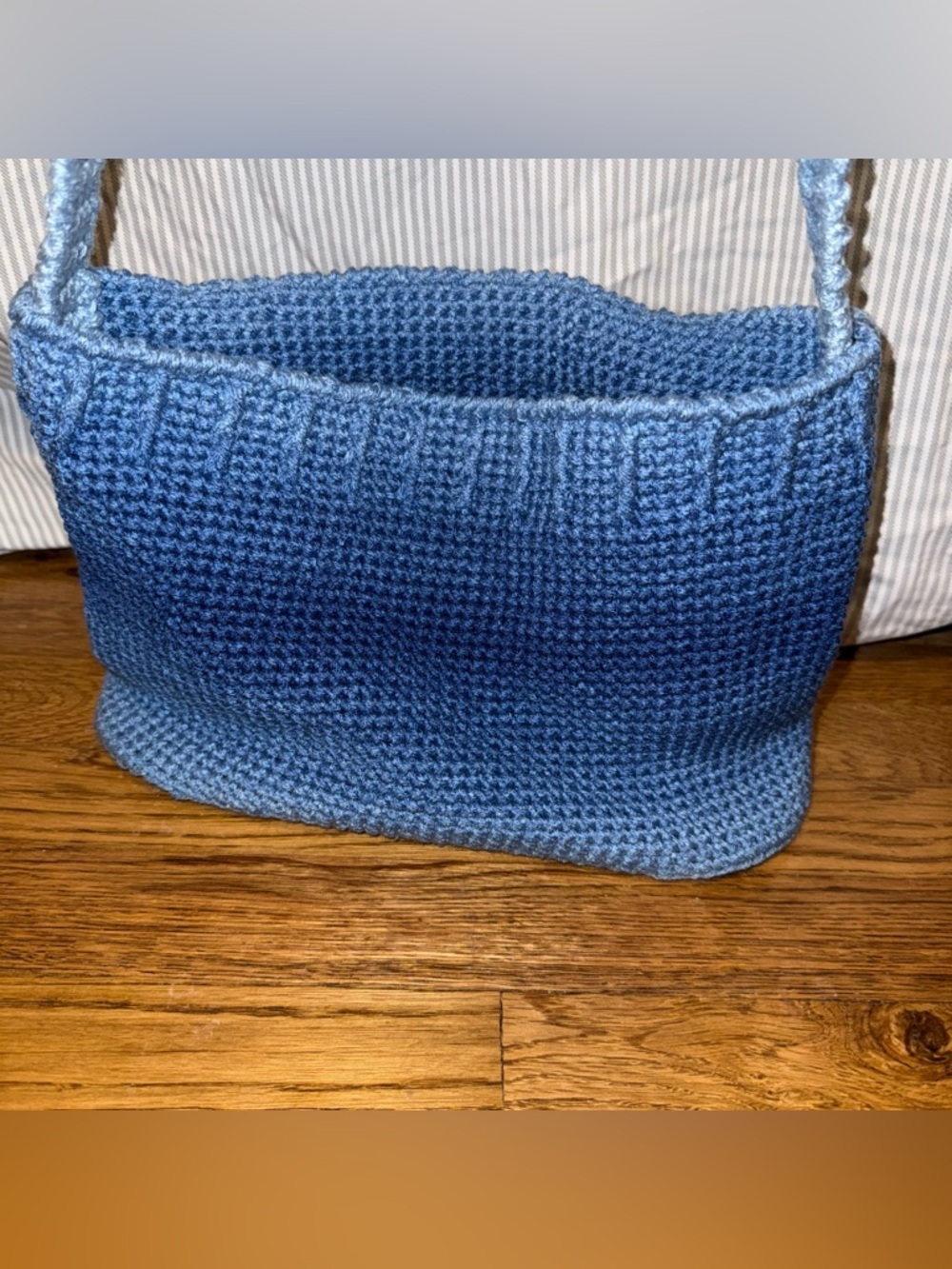 Crocheted Light Blue Shoulder Bag with Strap